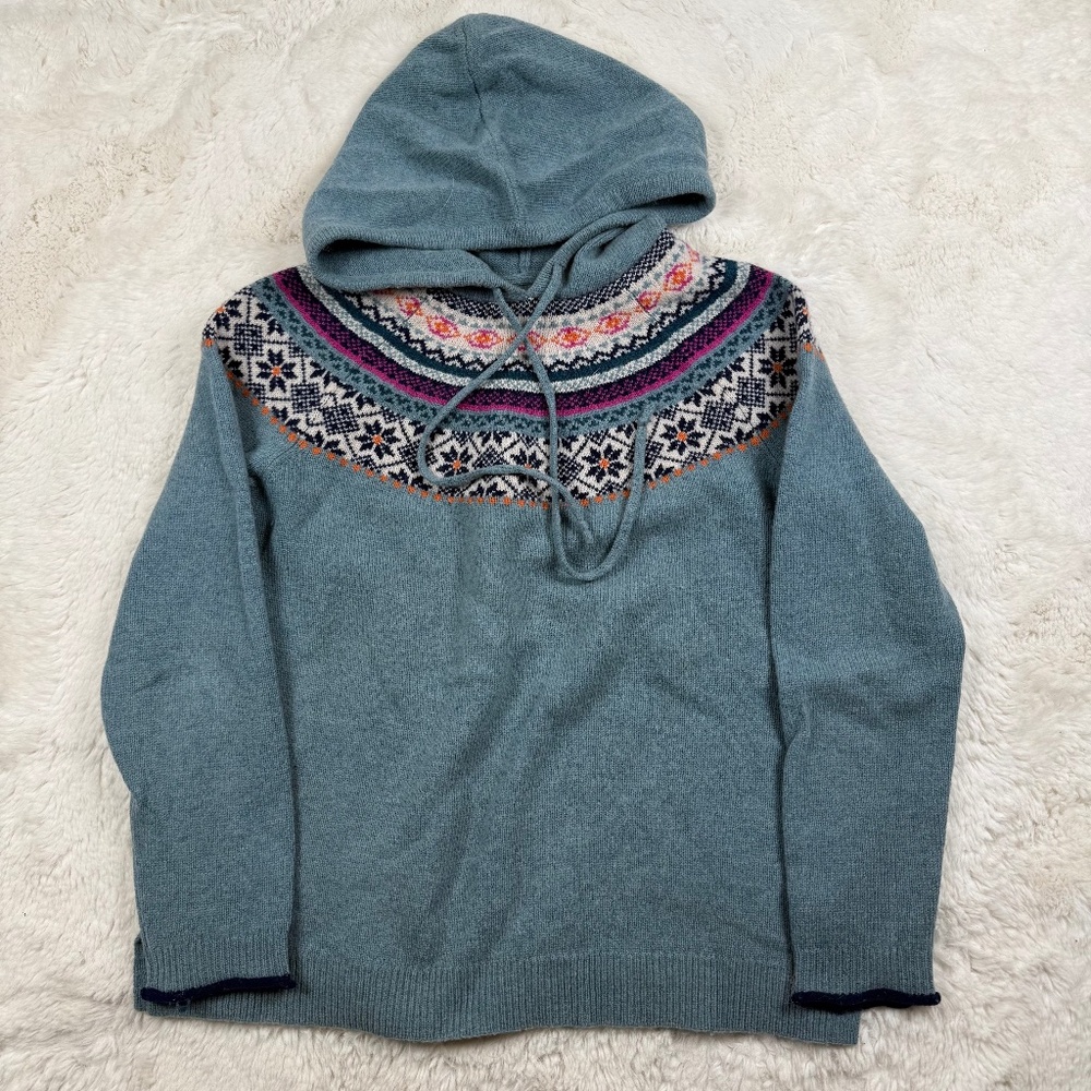 Tabitha Webb Fair Isle Knit Hooded Sweater Wool Blend Blue Women's Size Medium
